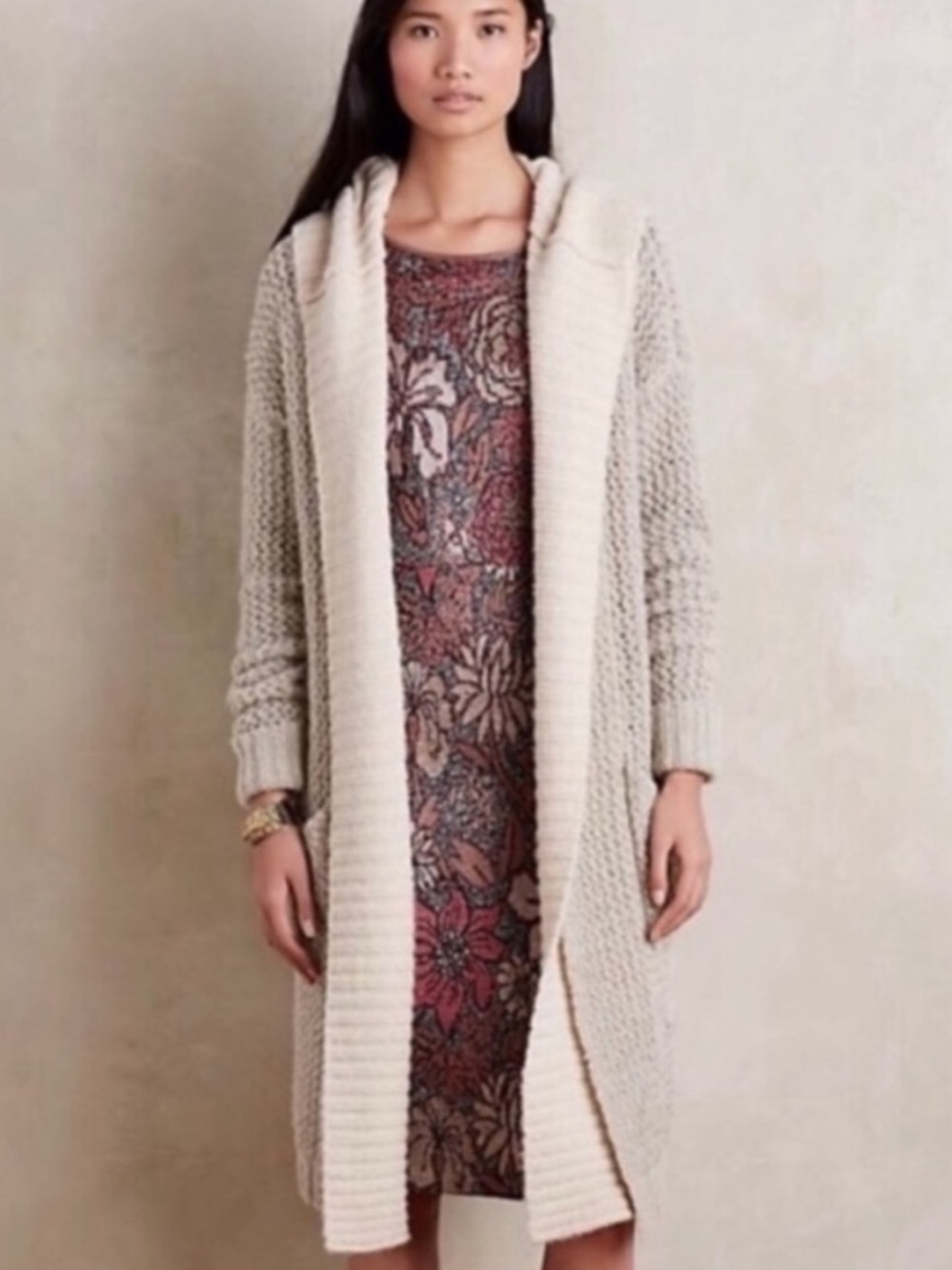 Anthropologie Sleeping on Snow Hooded Longline Wool Cardigan Grey Small